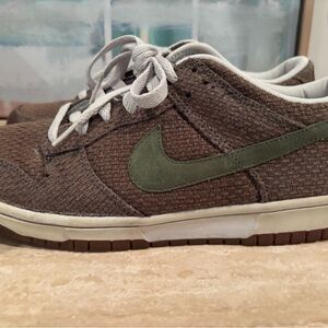 Nike Brown Hemp Low-Top Sneakers with Olive Swoosh and Light Gray Accents